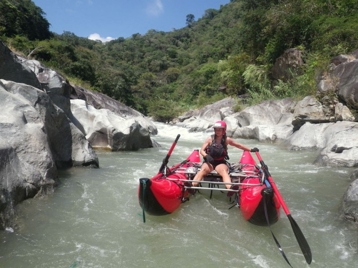 The author ships her oars on a narrow section of the Rio Atoyac, Oaxaca Mexico.