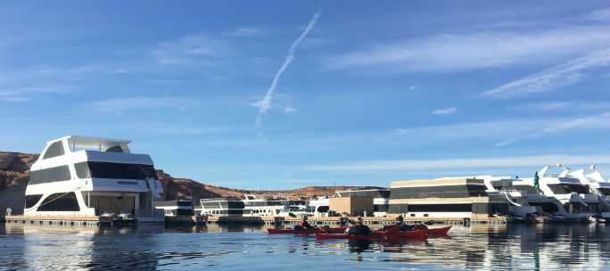 As we finish out the final straight stretch of the 87-mile trip, we glide past a different form of recreational amenity at Antelope Point Marina. Seeing how others choose to recreate on the lake illustrates just how varied the approach at Lake Powell can be for so many people.